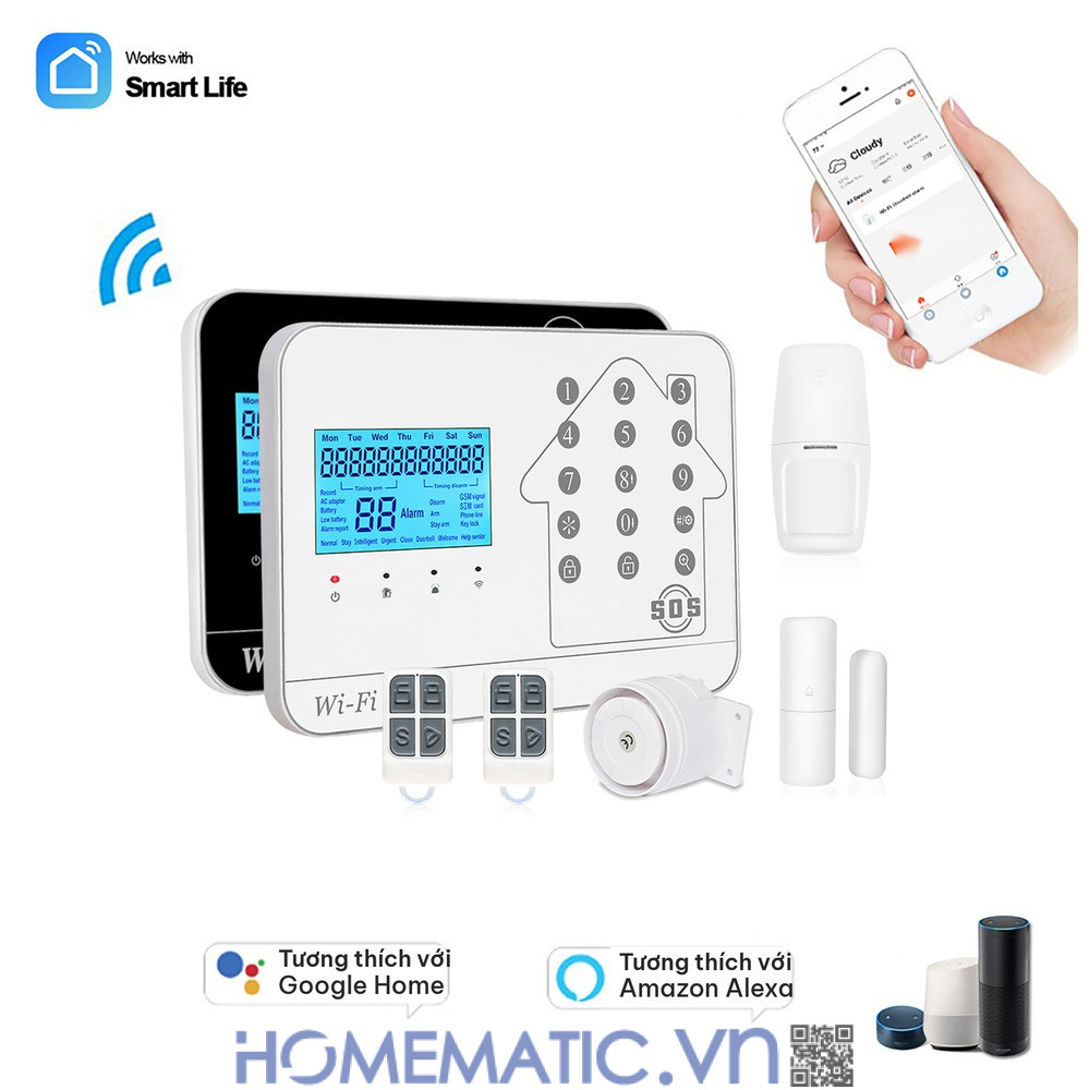 Bộ thiết bị chống trộm báo qua điện thoại dùng sim 4G +wifi Amos AM-GSM74 kết nối app Smart Life Bộ thiết bị chống trộm báo qua điện thoại dùng sim 4G +wifi Amos AM-GSM74 kết nối app Smart Life