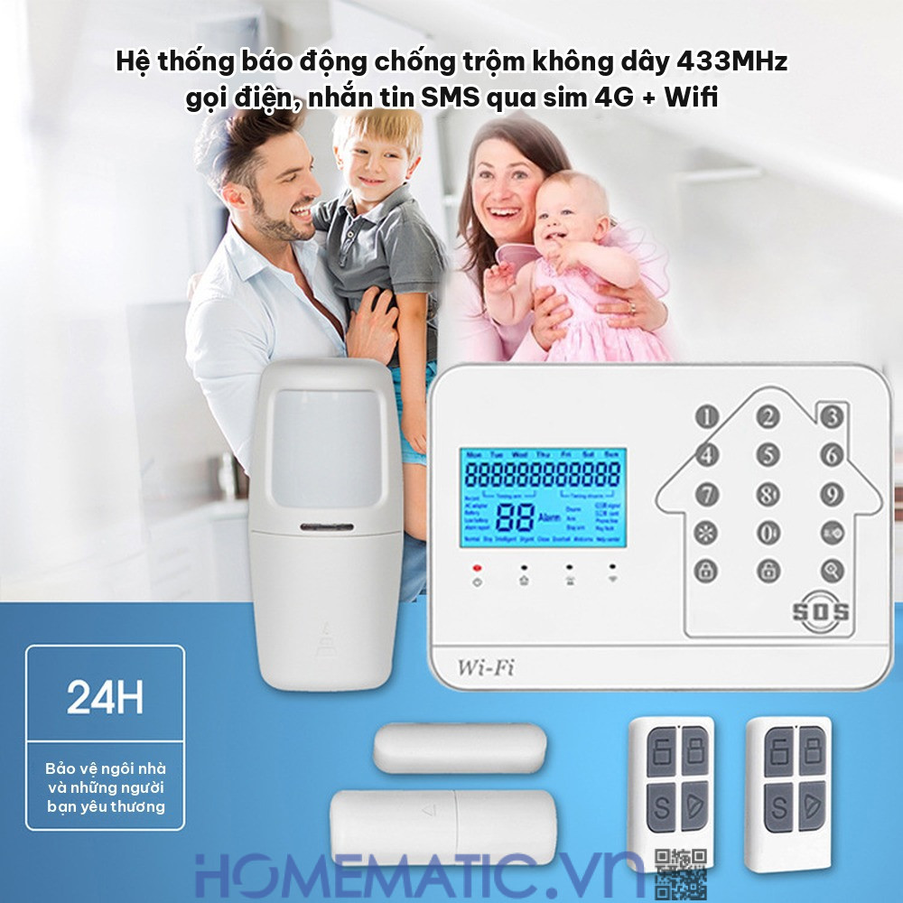 Bộ thiết bị chống trộm báo qua điện thoại dùng sim 4G +wifi Amos AM-GSM74 hệ thống báo động không dây 433MHz Bộ thiết bị chống trộm báo qua điện thoại dùng sim 4G +wifi Amos AM-GSM74 hệ thống báo động không dây 433MHz