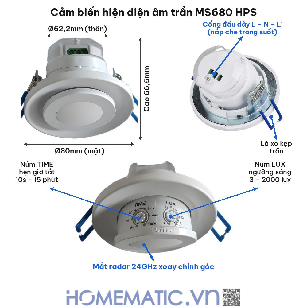 Cảm biến hiện diện âm trần Homematic MS680 HPS chức năng các bộ phận