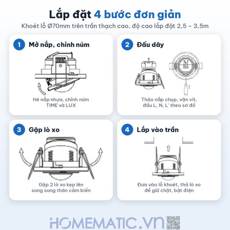 Cảm biến hiện diện âm trần Homematic MS680 HPS lắp đặt 4 bước