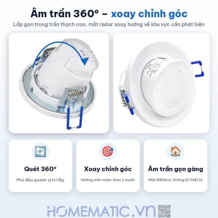 Cảm biến hiện diện âm trần Homematic MS680 HPS âm trần 360 độ xoay chỉnh góc
