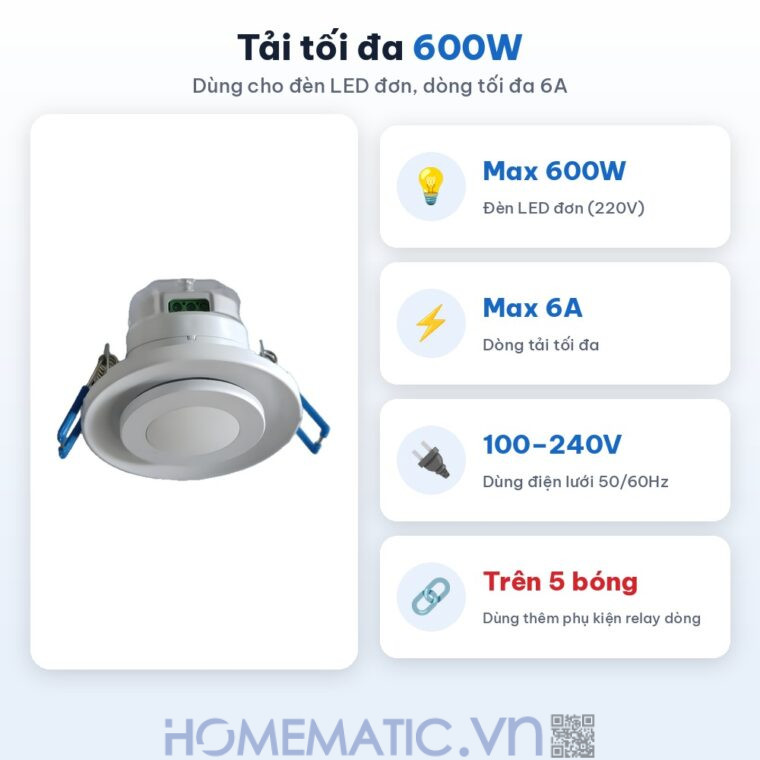 Cảm biến hiện diện âm trần Homematic MS680 HPS tải tối đa 600W đèn LED