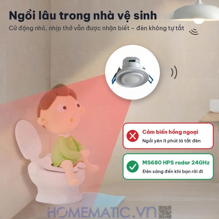 Cảm biến hiện diện âm trần Homematic MS680 HPS nhà vệ sinh ngồi lâu đèn vẫn sáng