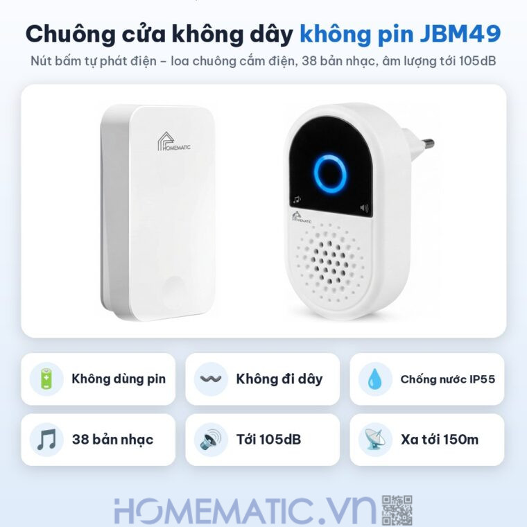 Chuông cửa không dây không dùng pin JBM49 tổng quan tính năng