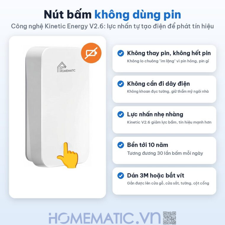 Chuông cửa không dây không dùng pin JBM49 nút bấm không dùng pin