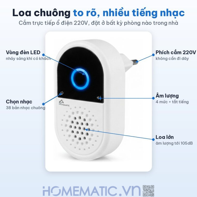 Chuông cửa không dây không dùng pin JBM49 loa chuông 38 bản nhạc 105dB