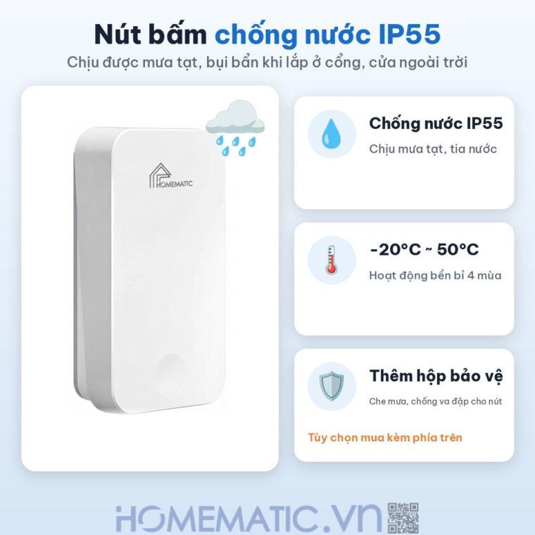 Chuông cửa không dây không dùng pin JBM49 nút bấm chống nước IP55