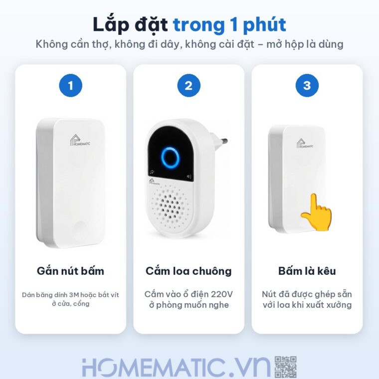 Chuông cửa không dây không dùng pin JBM49 lắp đặt dễ dàng