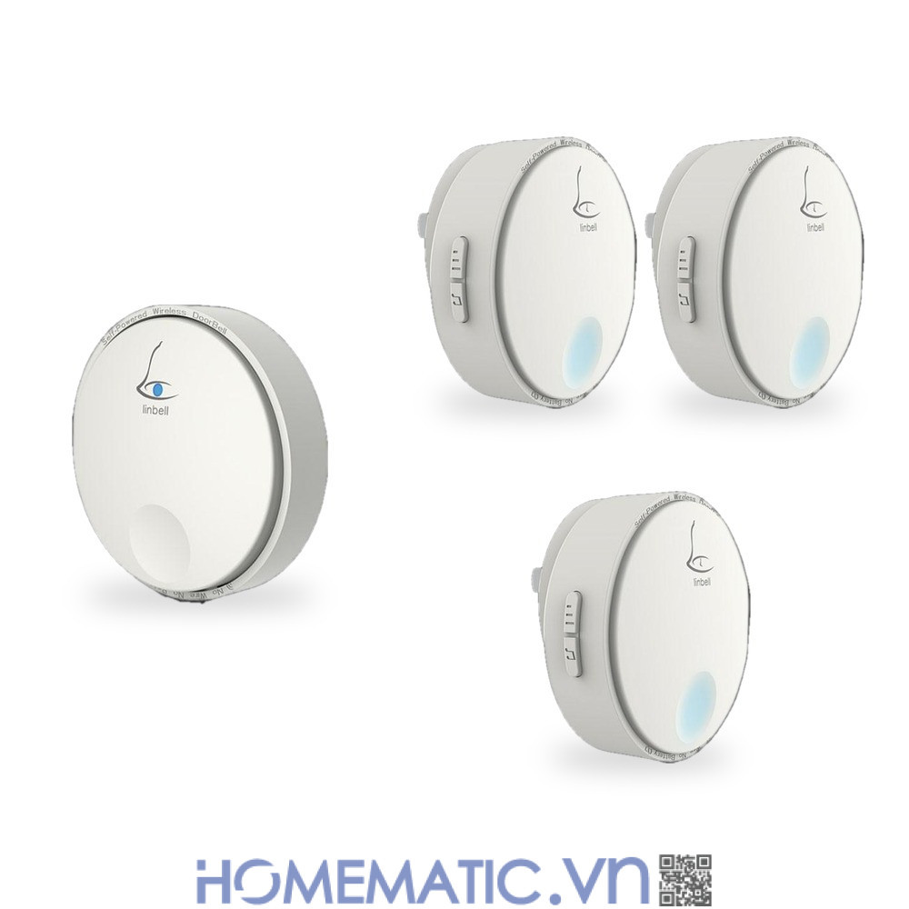 Chuông cửa không dây không dùng Pin Linptech nút bấm tròn LP-G2SW bộ 1 nút bấm 3 loa chuông