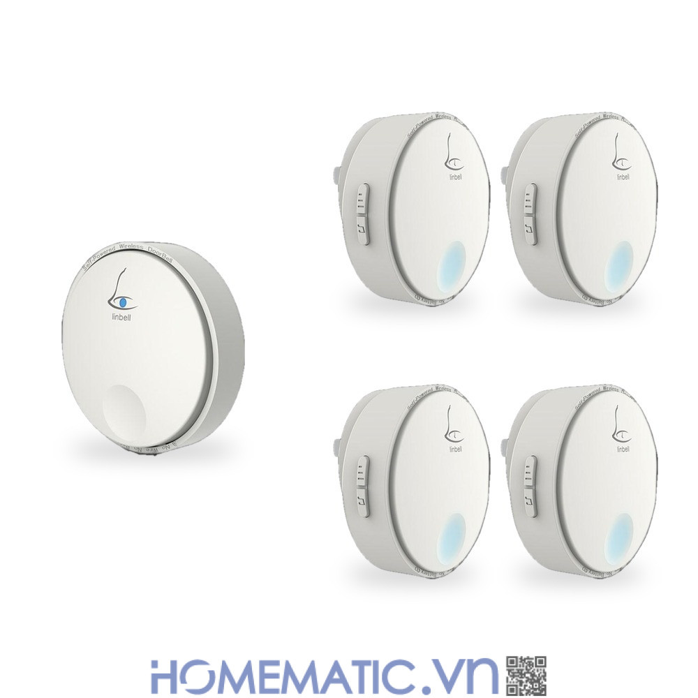 Chuông cửa không dây không dùng Pin Linptech nút bấm tròn LP-G2SW bộ 1 nút bấm 4 loa chuông