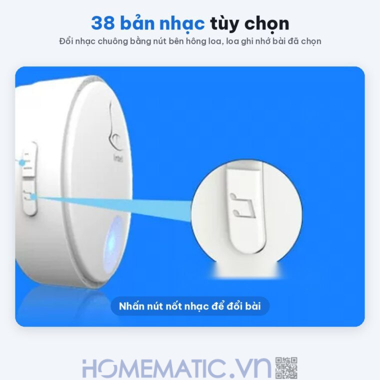 Chuông cửa không dây không dùng Pin Linptech nút bấm tròn LP-G2SW 38 bản nhạc chuông