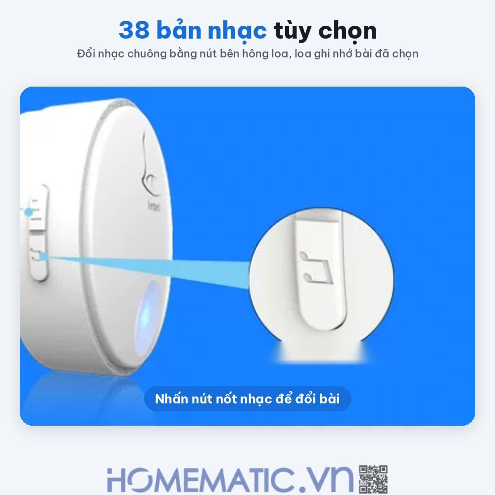 Chuông cửa không dây không dùng Pin Linptech nút bấm tròn LP-G2SW 38 bản nhạc chuông Chuông cửa không dây không dùng Pin Linptech nút bấm tròn LP-G2SW 38 bản nhạc chuông
