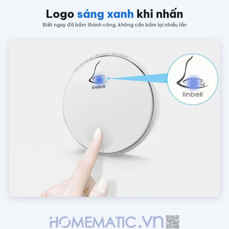 Chuông cửa không dây không dùng Pin Linptech nút bấm tròn LP-G2SW logo sáng khi nhấn