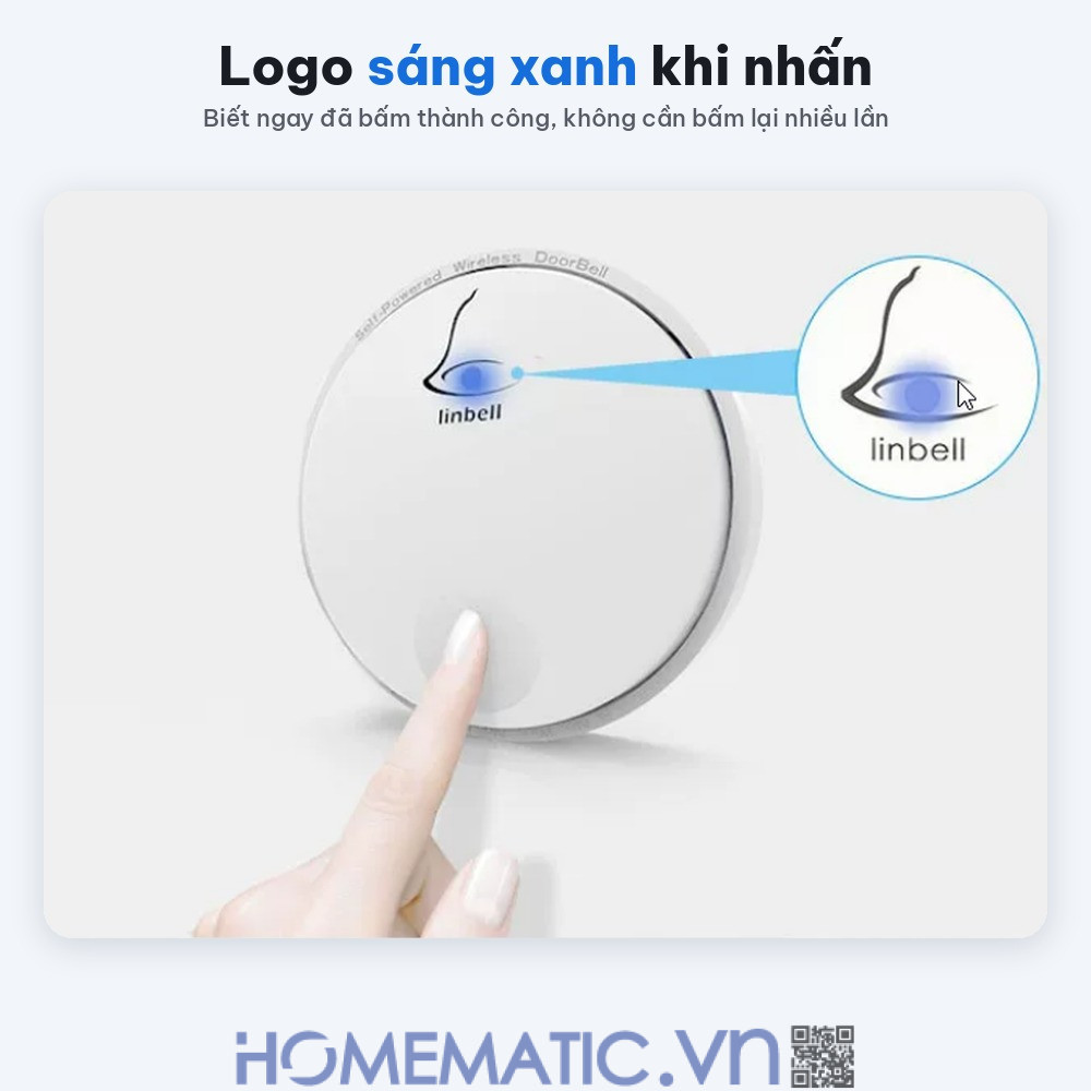 Chuông cửa không dây không dùng Pin Linptech nút bấm tròn LP-G2SW logo sáng khi nhấn Chuông cửa không dây không dùng Pin Linptech nút bấm tròn LP-G2SW logo sáng khi nhấn