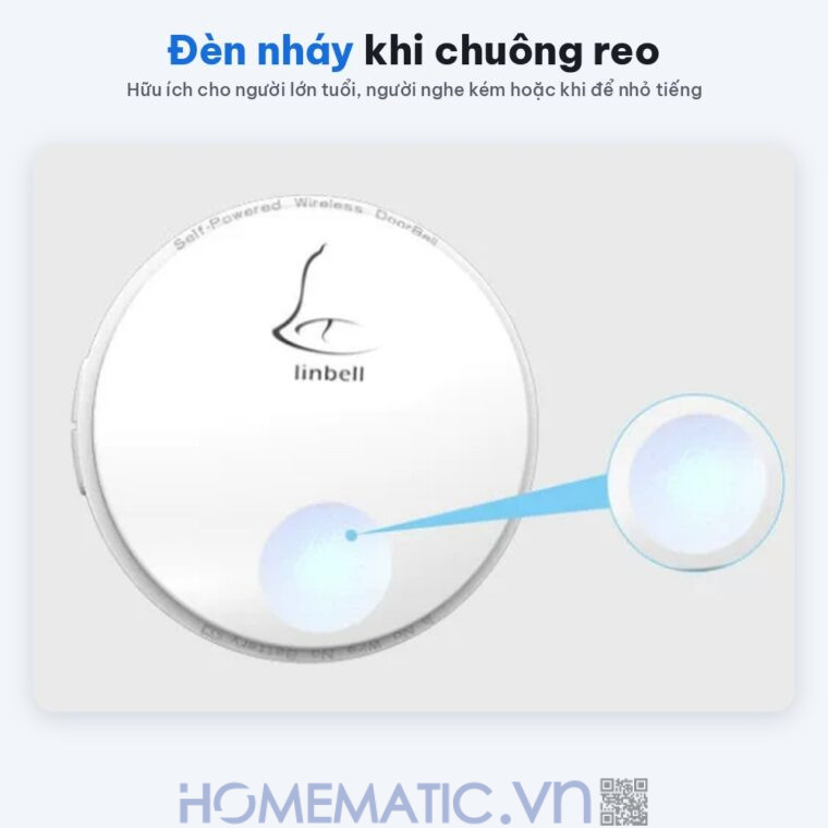 Chuông cửa không dây không dùng Pin Linptech nút bấm tròn LP-G2SW đèn nháy khi chuông reo