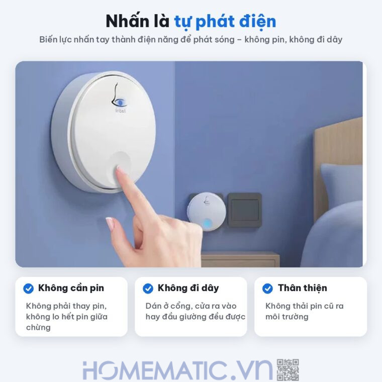 Chuông cửa không dây không dùng Pin Linptech nút bấm tròn LP-G2SW nhấn là tự phát điện không cần pin Chuông cửa không dây không dùng Pin Linptech nút bấm tròn LP-G2SW nhấn là tự phát điện không cần pin