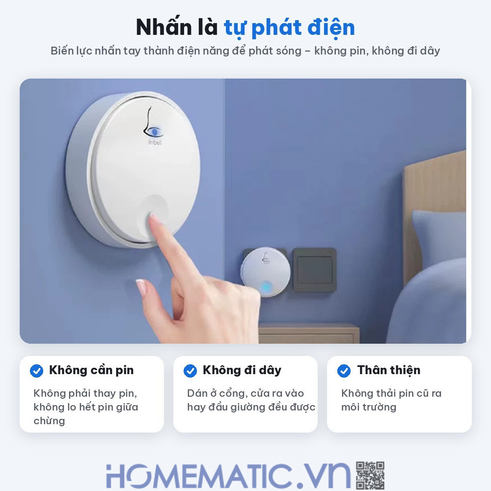 Chuông cửa không dây không dùng Pin Linptech nút bấm tròn LP-G2SW nhấn là tự phát điện không cần pin Chuông cửa không dây không dùng Pin Linptech nút bấm tròn LP-G2SW nhấn là tự phát điện không cần pin