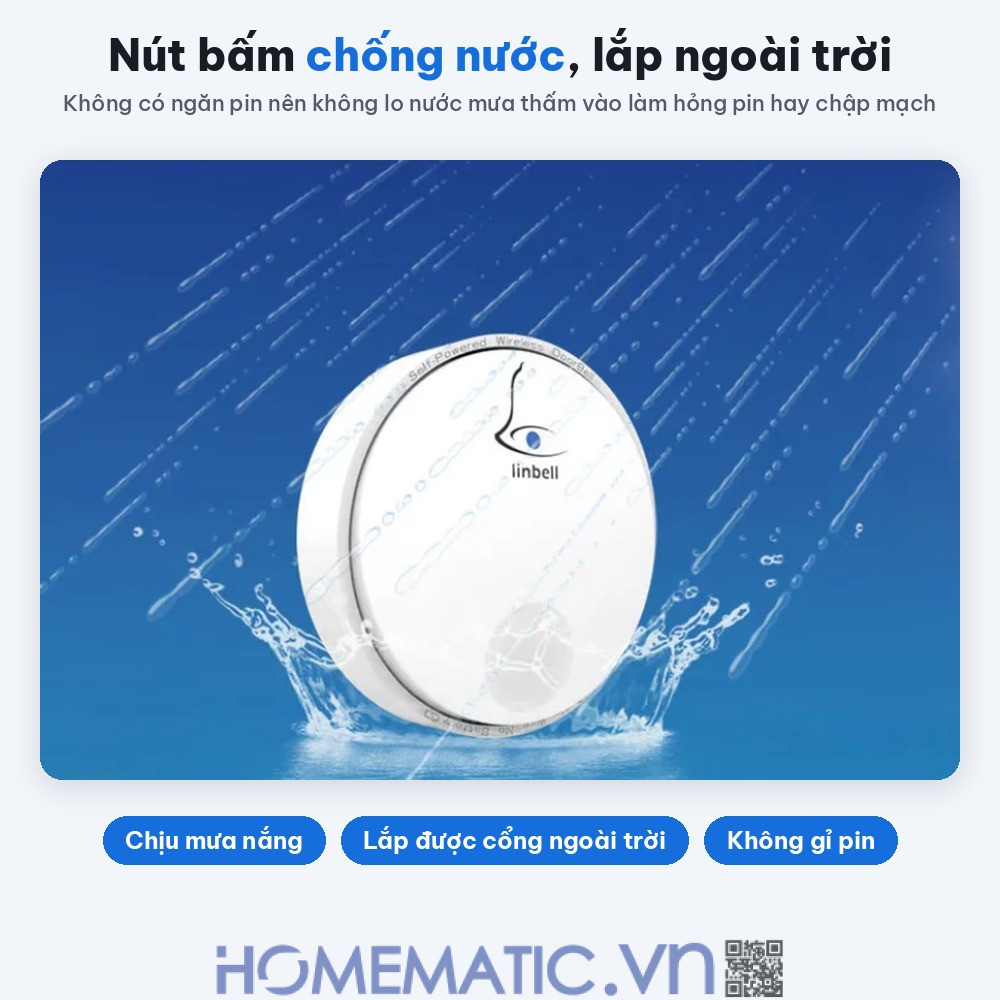 Chuông cửa không dây không dùng Pin Linptech nút bấm tròn LP-G2SW nút bấm chống nước lắp ngoài trời Chuông cửa không dây không dùng Pin Linptech nút bấm tròn LP-G2SW nút bấm chống nước lắp ngoài trời