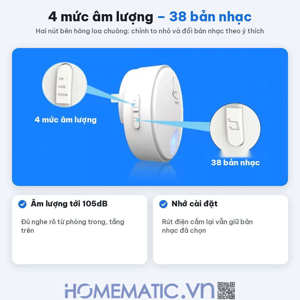 Chuông cửa không dây không dùng Pin Linptech nút bấm tròn LP-G2SW 4 mức âm lượng 38 bản nhạc Chuông cửa không dây không dùng Pin Linptech nút bấm tròn LP-G2SW 4 mức âm lượng 38 bản nhạc