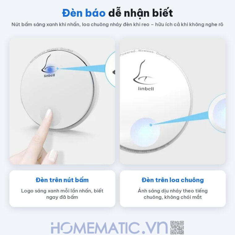 Chuông cửa không dây không dùng Pin Linptech nút bấm tròn LP-G2SW đèn báo trên nút bấm và loa Chuông cửa không dây không dùng Pin Linptech nút bấm tròn LP-G2SW đèn báo trên nút bấm và loa