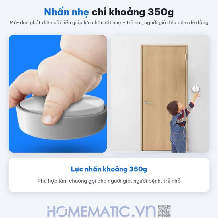 Chuông cửa không dây không dùng Pin Linptech nút bấm tròn LP-G2SW lực nhấn nhẹ 350g Chuông cửa không dây không dùng Pin Linptech nút bấm tròn LP-G2SW lực nhấn nhẹ 350g