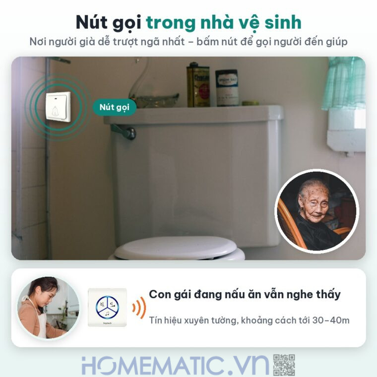 Chuông không dây cho người già không cần pin LINPTECH LP100SW nút gọi trong nhà vệ sinh Chuông không dây cho người già không cần pin LINPTECH LP100SW nút gọi trong nhà vệ sinh