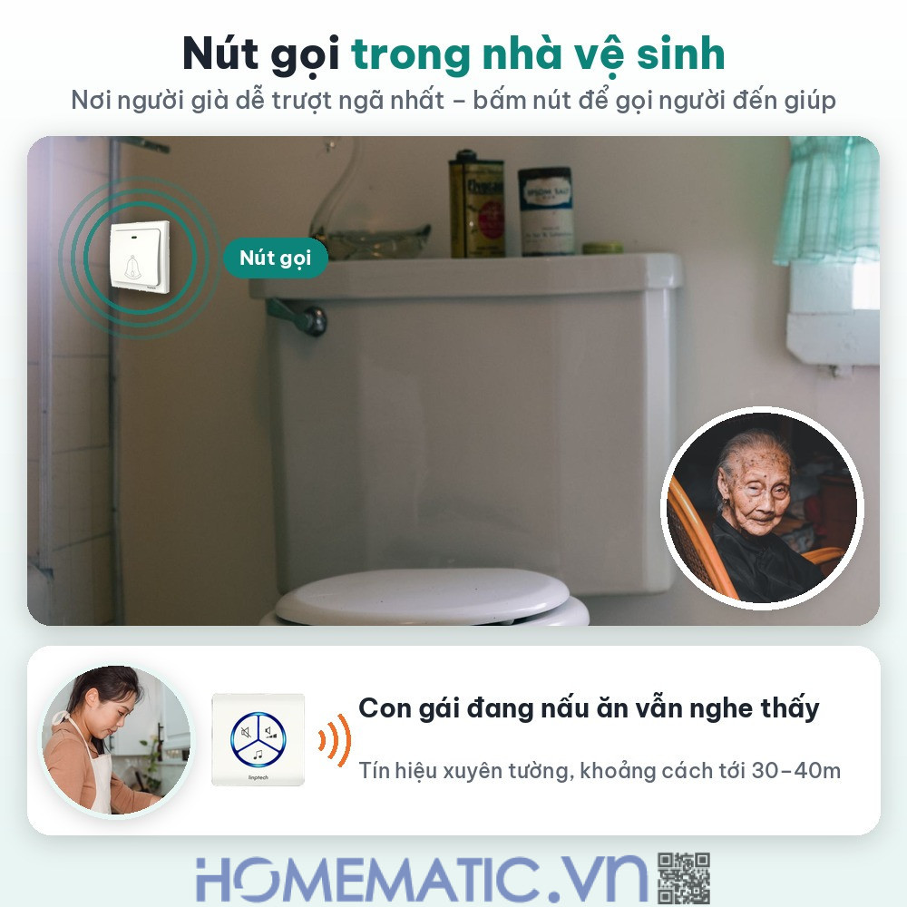 Chuông không dây cho người già không cần pin LINPTECH LP100SW nút gọi trong nhà vệ sinh Chuông không dây cho người già không cần pin LINPTECH LP100SW nút gọi trong nhà vệ sinh