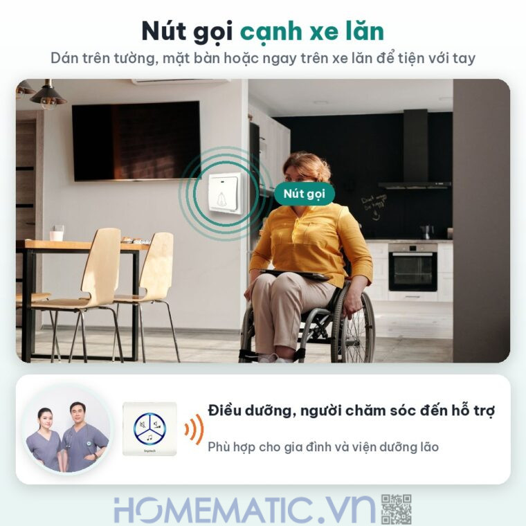 Chuông không dây cho người già không cần pin LINPTECH LP100SW nút gọi cạnh xe lăn Chuông không dây cho người già không cần pin LINPTECH LP100SW nút gọi cạnh xe lăn