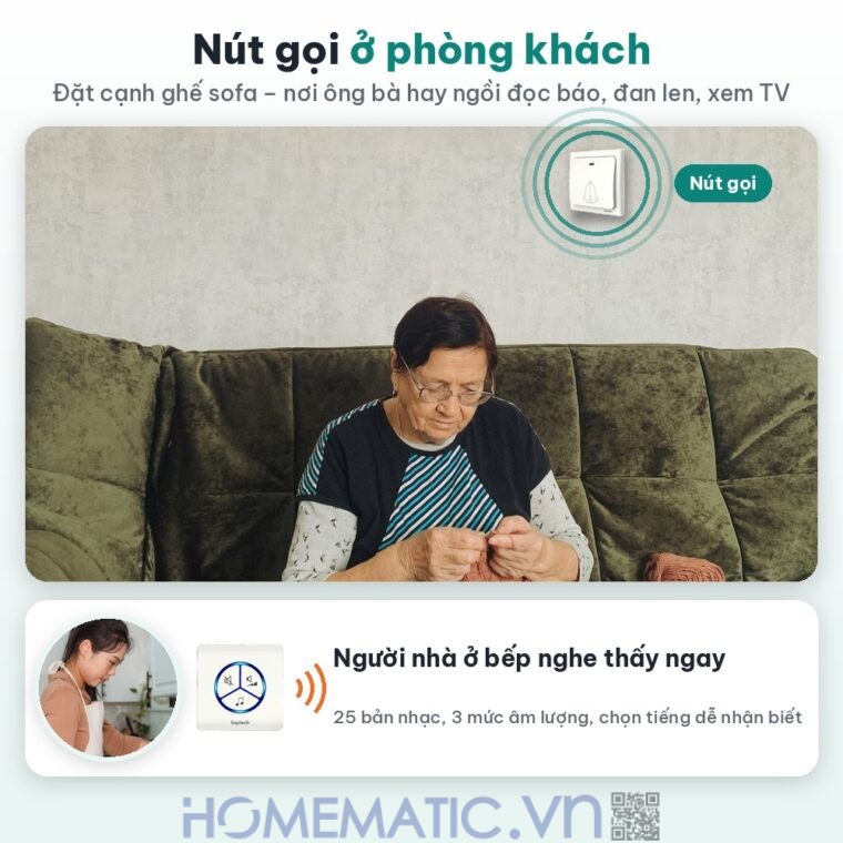 Chuông không dây cho người già không cần pin LINPTECH LP100SW nút gọi ở phòng khách Chuông không dây cho người già không cần pin LINPTECH LP100SW nút gọi ở phòng khách