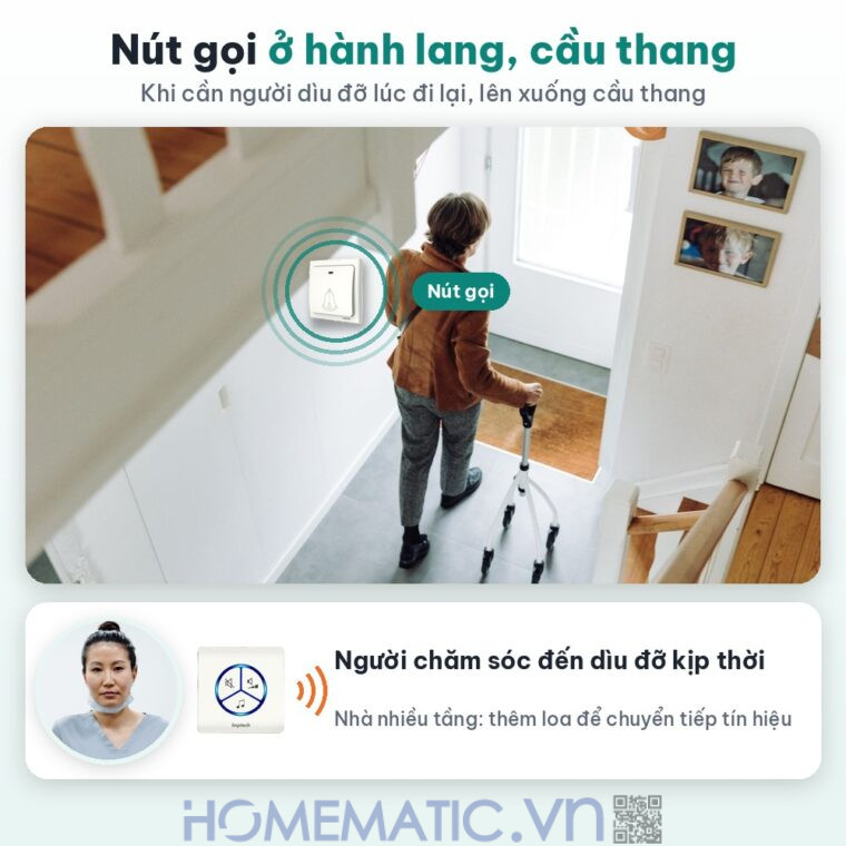 Chuông không dây cho người già không cần pin LINPTECH LP100SW nút gọi ở hành lang cầu thang Chuông không dây cho người già không cần pin LINPTECH LP100SW nút gọi ở hành lang cầu thang