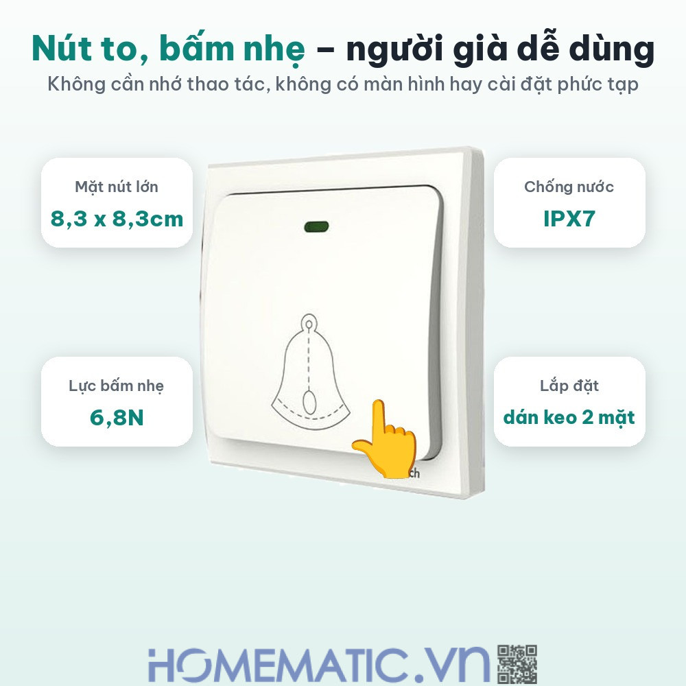 Chuông không dây cho người già không cần pin LINPTECH LP100SW nút to bấm nhẹ cho người già Chuông không dây cho người già không cần pin LINPTECH LP100SW nút to bấm nhẹ cho người già
