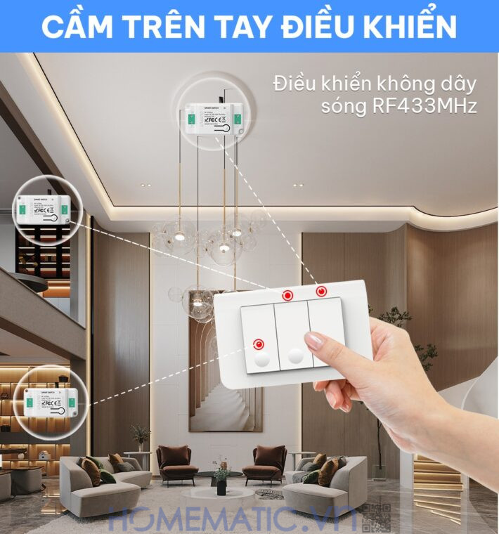 Công tắc không dây không dùng pin WHK01-RB4 cầm tay điều khiển