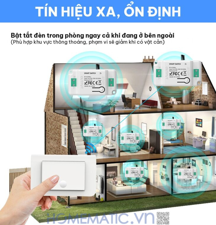 Công tắc không dây không dùng pin WHK01-RB4 tín hiệu xa ổn định