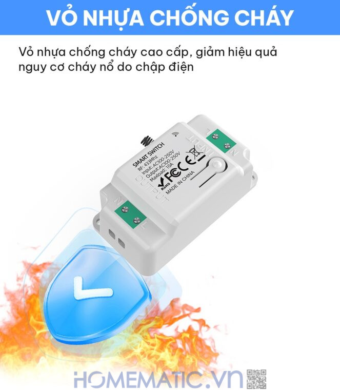 Công tắc không dây không dùng pin WHK01-RB4 vỏ nhựa chống cháy