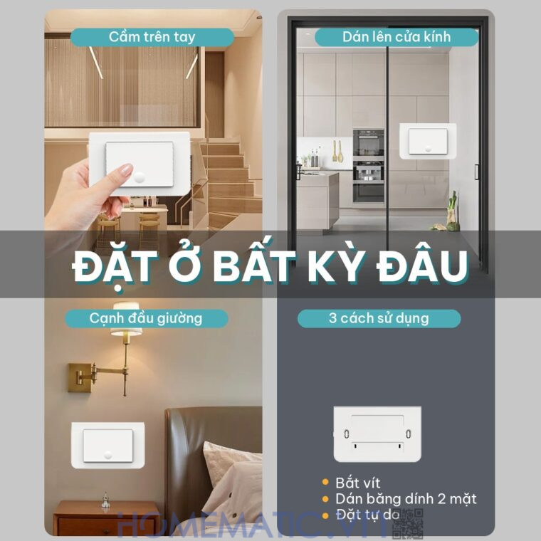 Công tắc không dây không dùng pin WHK01-RB4 đặt ở bất kỳ đâu