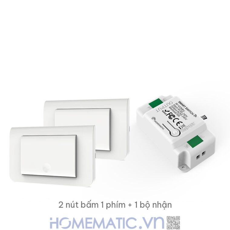 Công tắc không dây không dùng pin WHK01-RB4 bộ 2 nút bấm bật 1 đèn