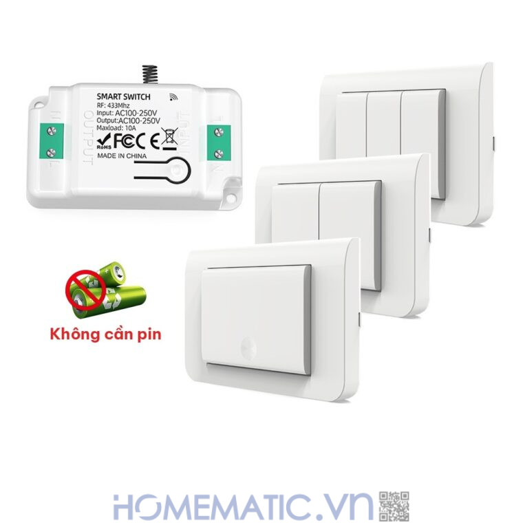 Công tắc không dây không dùng pin WHK01-RB4 bộ nút bấm và bộ nhận