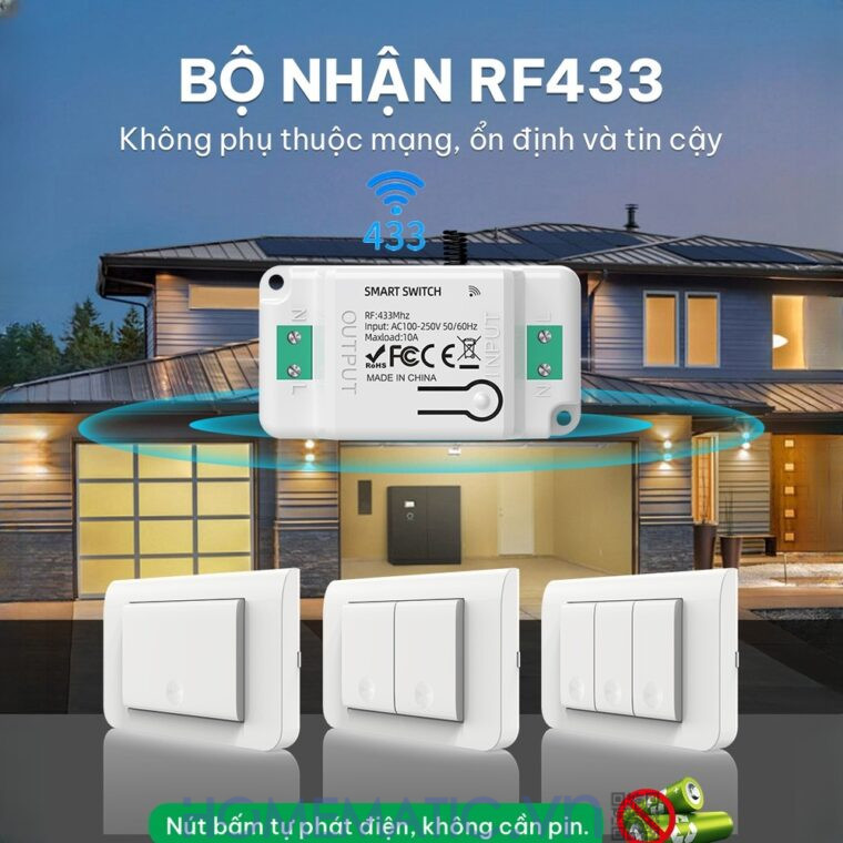 Công tắc không dây không dùng pin WHK01-RB4 bộ nhận RF433