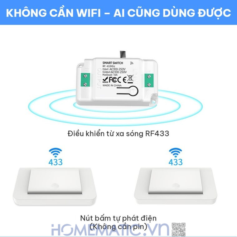 Công tắc không dây không dùng pin WHK01-RB4 không cần Wifi