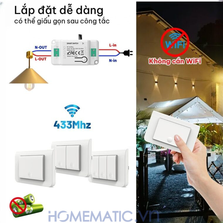 Công tắc không dây không dùng pin WHK01-RB4 lắp đặt dễ dàng