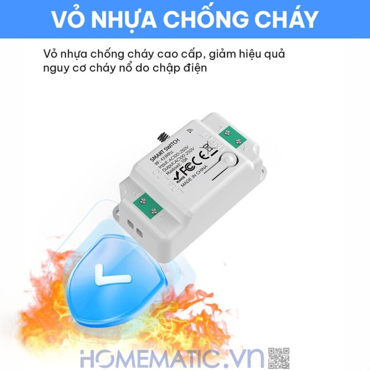 Công tắc không dây không dùng pin WHK01-RB4 vỏ nhựa chống cháy