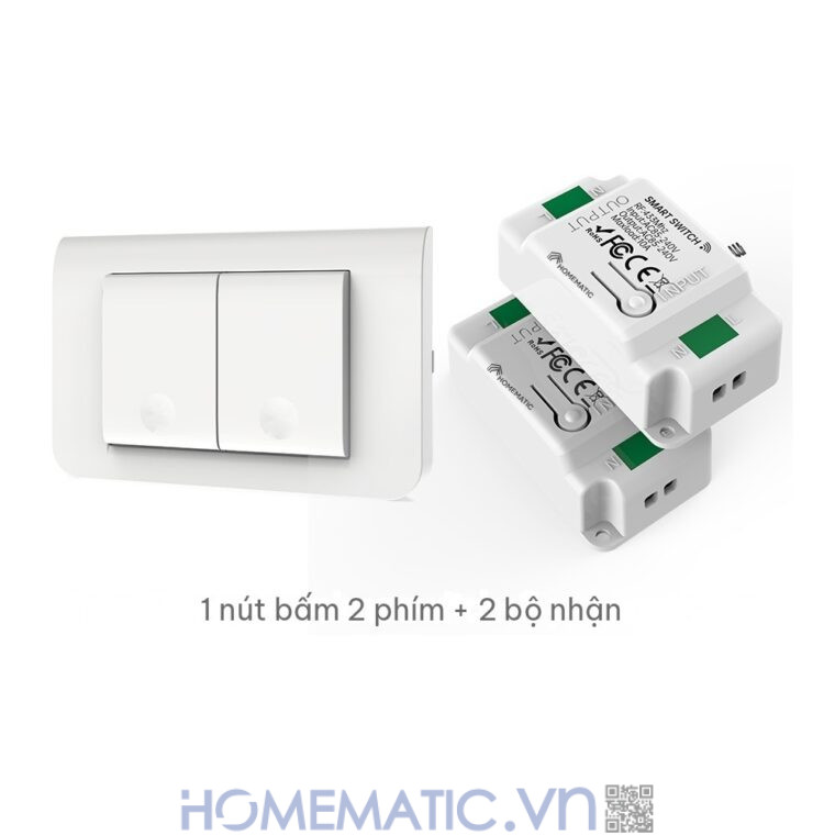 Công tắc không dây không dùng pin WHK01-RB4 bộ 1 nút bấm 2 phím