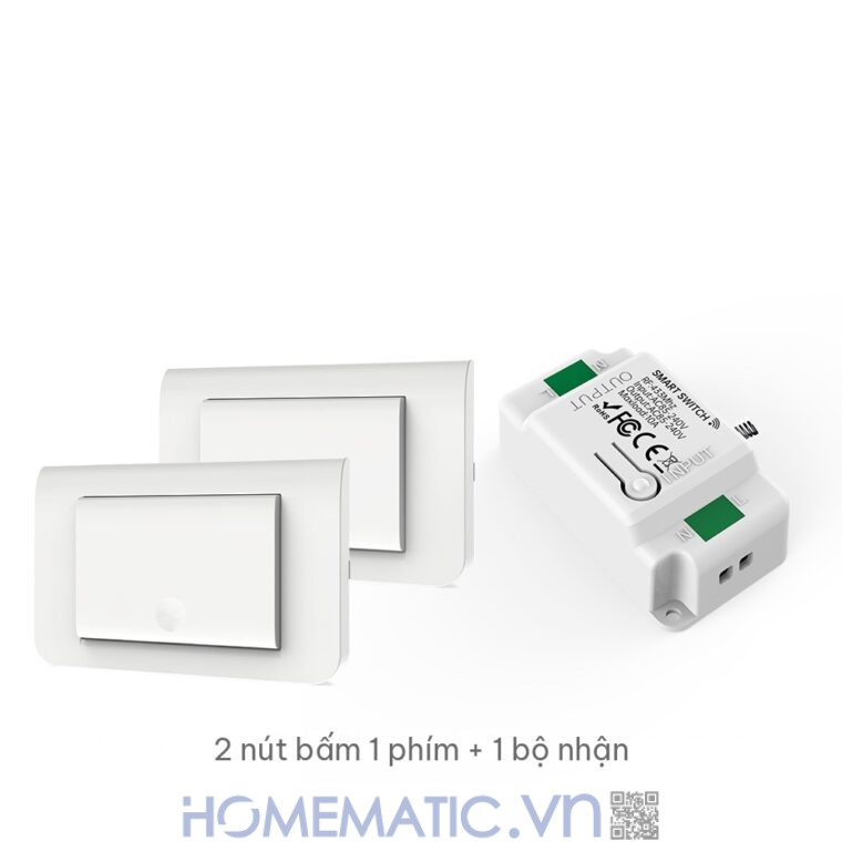 Công tắc không dây không dùng pin WHK01-RB4 bộ 2 nút bấm bật 1 đèn