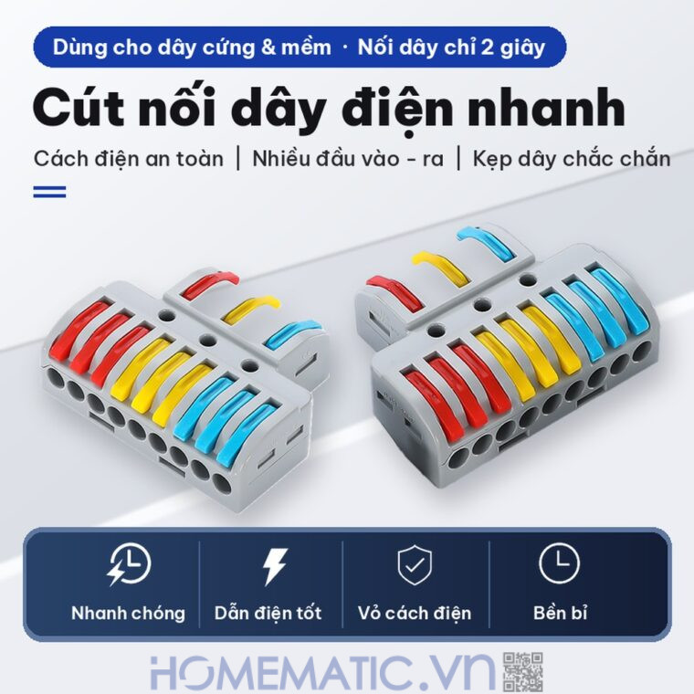 Cút nối đầu nối dây điện nhanh 3 cổng ra 9 KV774-3P9 nhanh chóng, dẫn điện tốt, bền bỉ