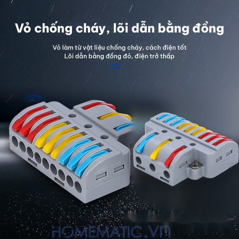 Cút nối đầu nối dây điện nhanh 3 cổng ra 9 KV774-3P9 vỏ chống cháy, lõi dẫn bằng đồng