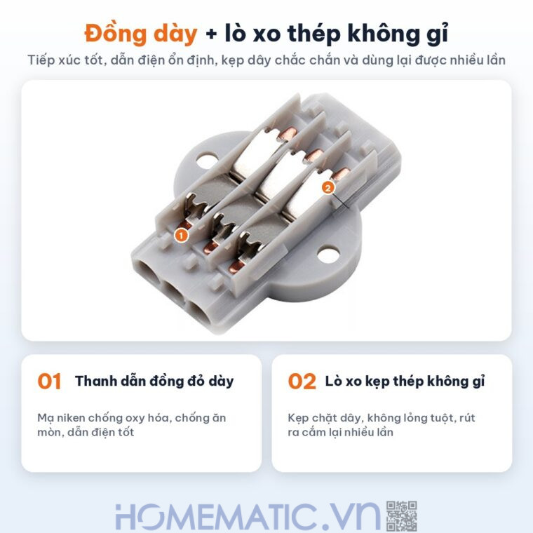 Cút nối đầu nối nhanh dây điện 6, 8 cổng có lỗ vít KV2232 thanh dẫn đồng và lò xo thép không gỉ