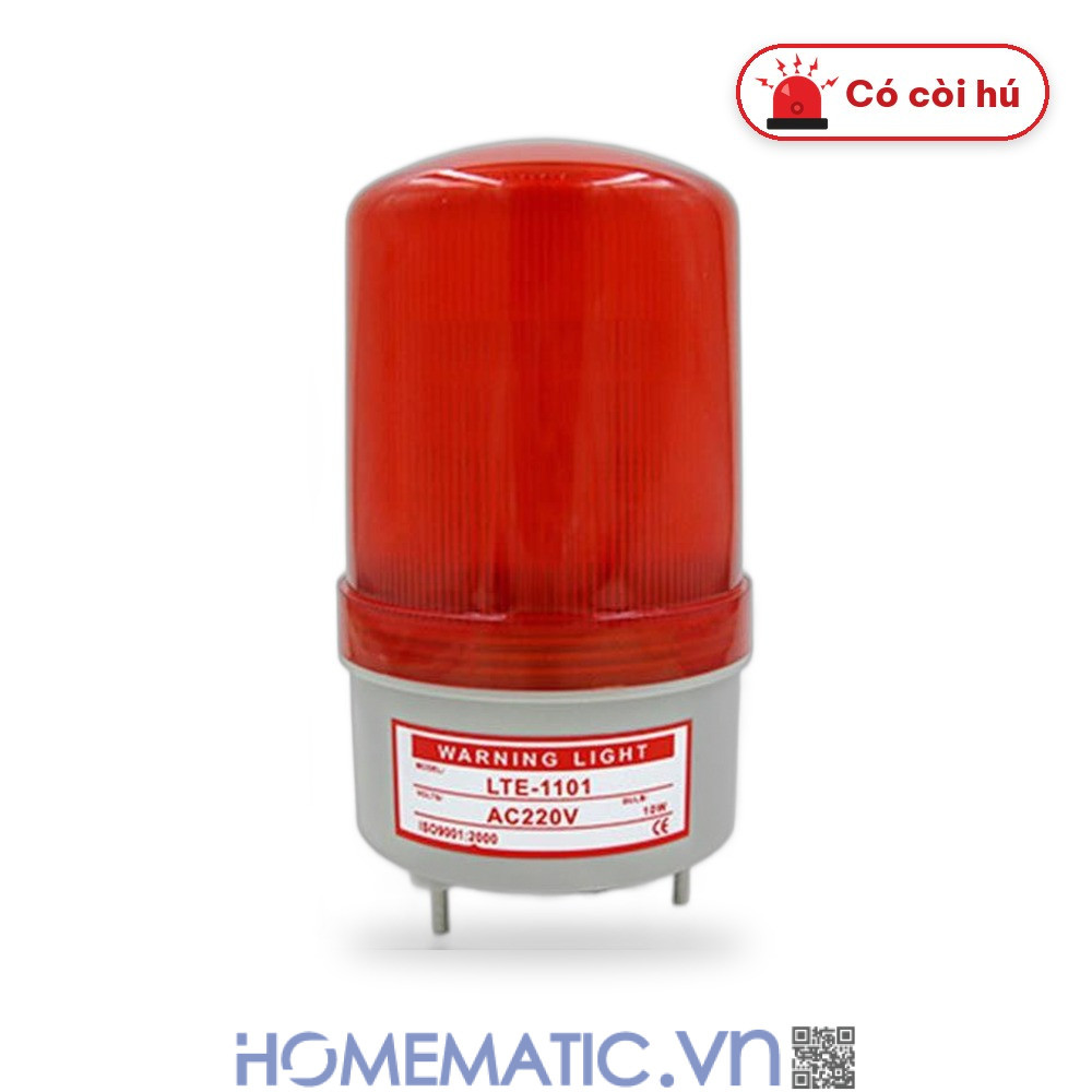 Đèn xoay báo động 220v có còi LTE-1101J màu đỏ có còi hú