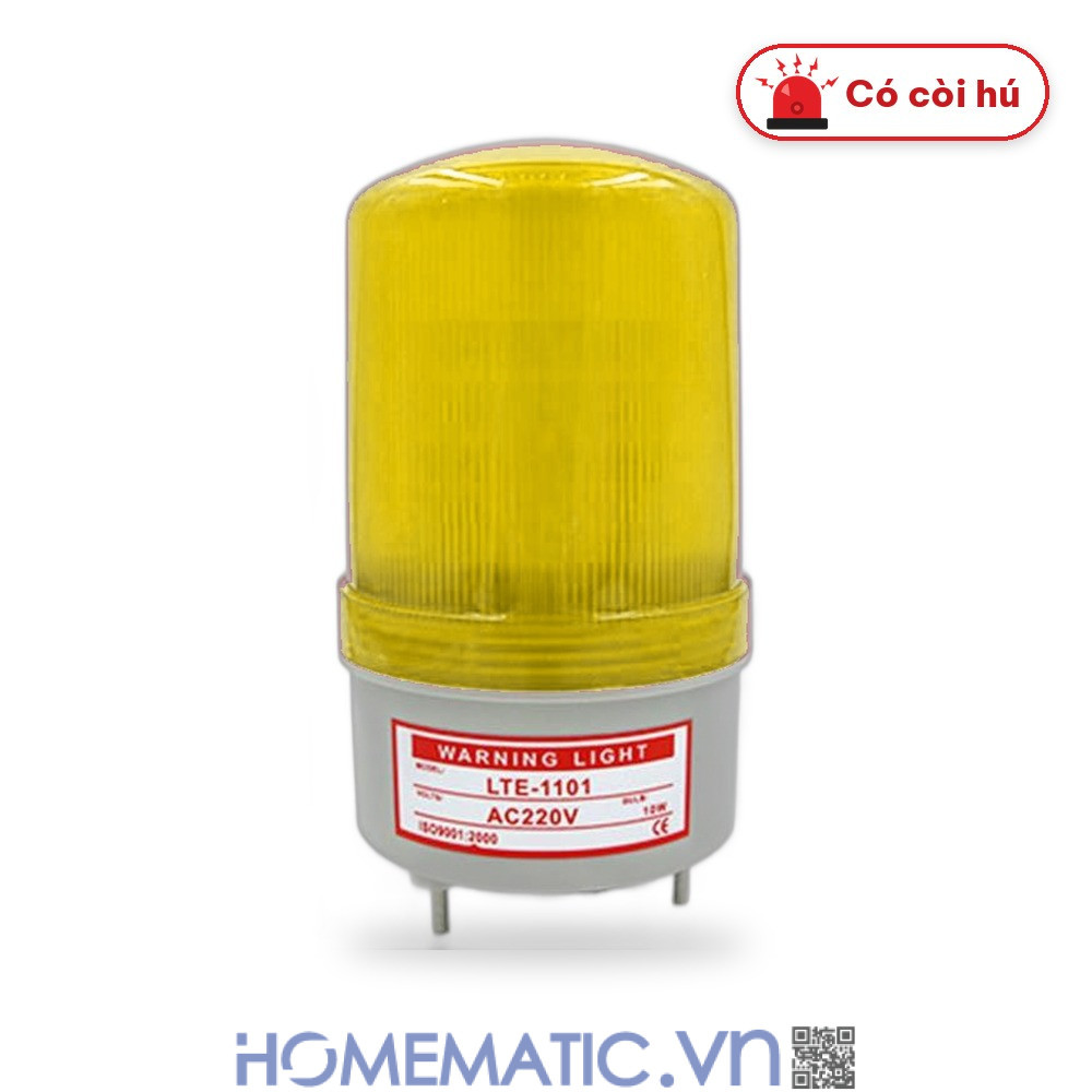 Đèn xoay báo động 220v có còi LTE-1101J màu vàng có còi hú