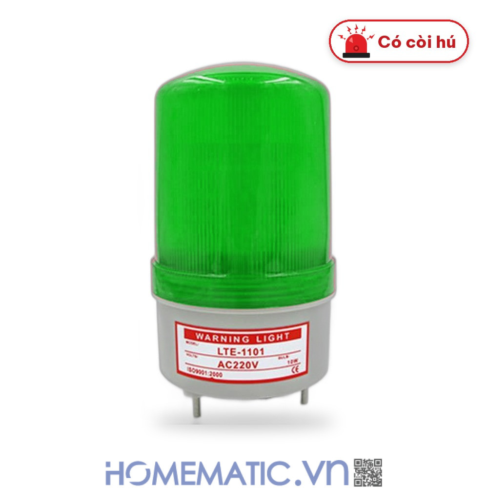 Đèn xoay báo động 220v có còi LTE-1101J màu xanh lá có còi hú