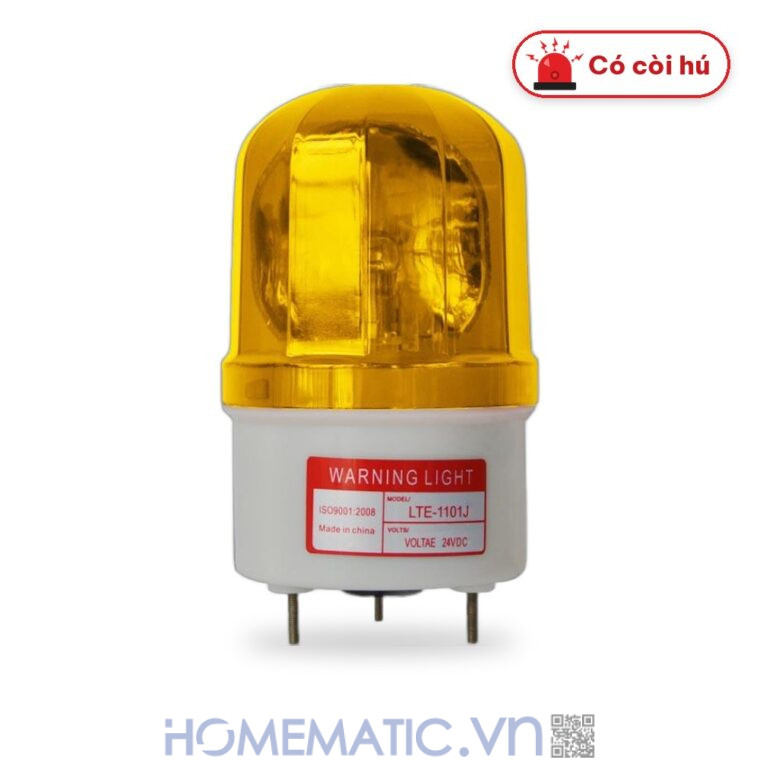 Đèn xoay báo động 24V có còi LTE-1101J màu vàng có còi hú